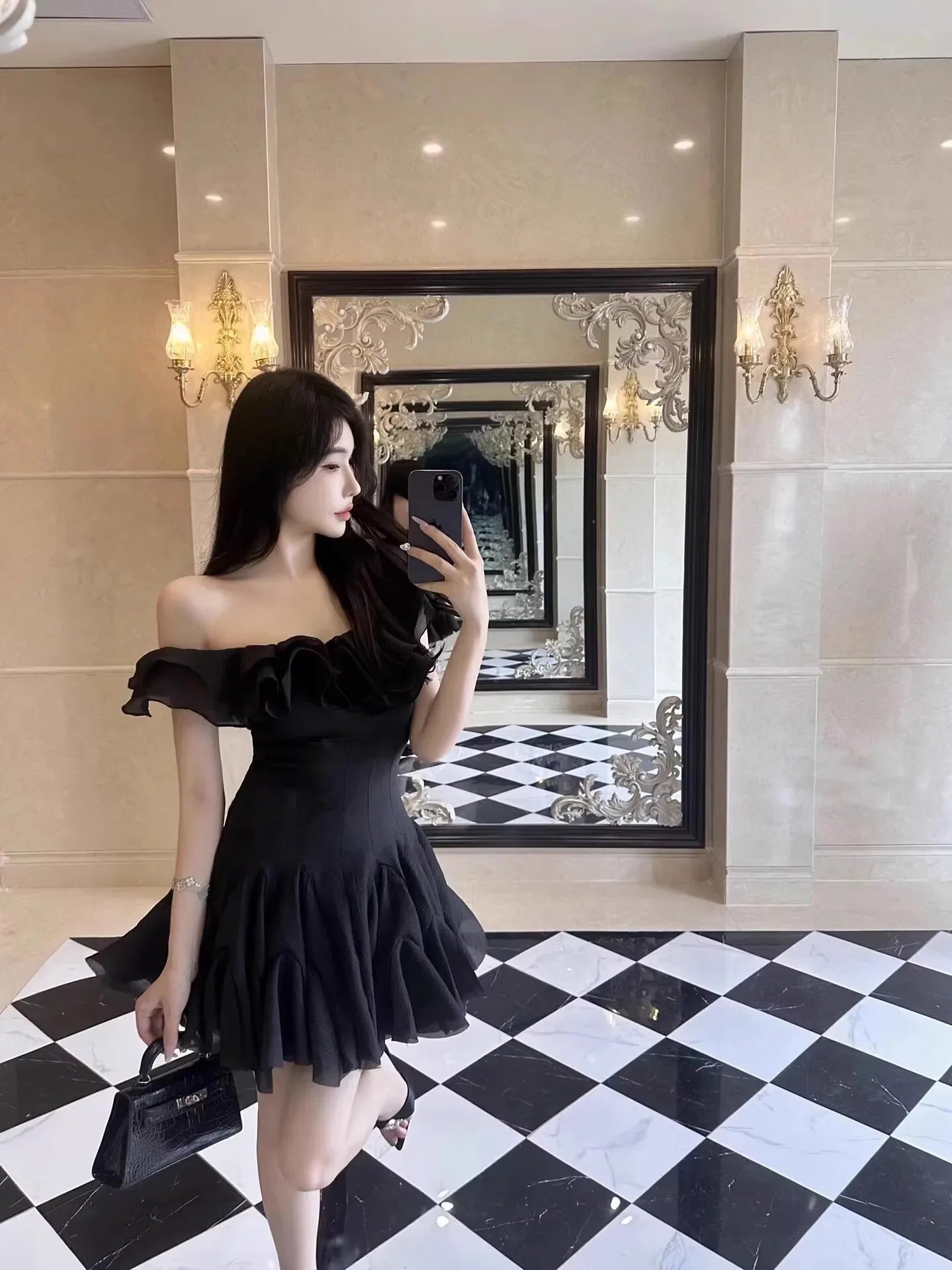 Lunivop Fashion Women Dress Sleeveless Slash Neck Solid Color Lotus Leaf Edge Design Female Party Dresses New Tide
