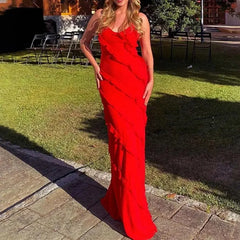 Lunivop  V Neck Dress Elegant Floor Length Maxi Dress V-neck Backless Split Hem Patchwork for Prom Cocktail Parties Evening Events Split