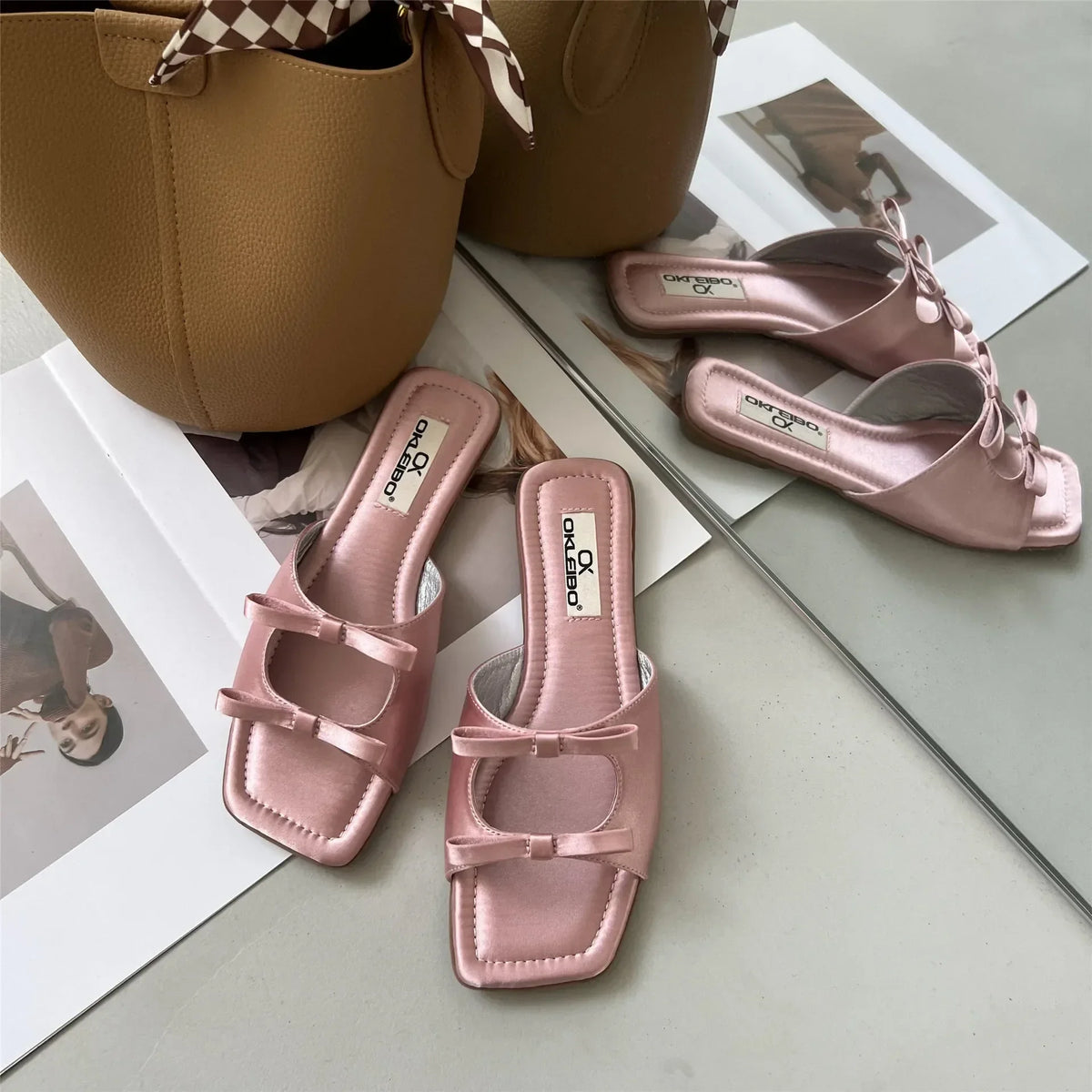 Lunivop Summer New Beach Shoes Open Toe Fashion Double Bowknot Slippers Women Flat Sole Slippers Women Sandals Plus Size 43 Zapatos
