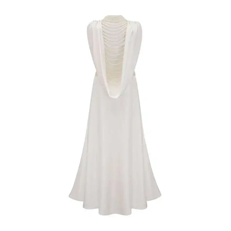 Lunivop Sleeveless Nail Beads Dress Women High Waist Irregular O-neck Solid Banquet Party Dresses Female 2025 Spring New