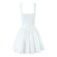 Lunivop  Pretty Girl Summer White Tank Mini Dress Women Elegant Square Neck Sleeveless Dresses Short Holiday Robe Cotton Vestidos