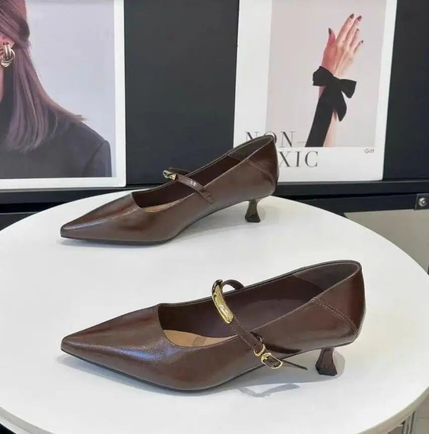 Lunivop  French Vintage Pointed Mary Jane Shoes for Women Spring Workwear High Heels Woman Stiletto Heels Office Leather Shoes