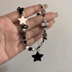 Lunivop Kpop Vintage Star Pendant Beaded Choker Necklace Neck Decorations Egirl Goth Aesthetic Grunge Jewelry Y2K EMO 2000s Accessories