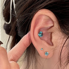 Lunivop New Fashion Simple Bling Blue Zircon Stainless Steel Earrings for Women Niche Design Charms Studs Sweet Elegant Party Jewelry