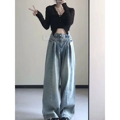 Lunivop  Vintage American High Waist Wide Leg Jeans for Women Pear Shape Slimming Straight Loose Drapey Ankle-Length Pants Long Trousers