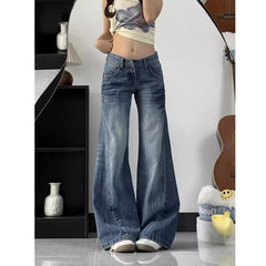 Lunivop  Vintage Streetwear Y2K Low-Waisted Jeans Women Spring Summer Slimming Loose-Fit Wide Leg Trousers Lady Casual Washed Denim Pants