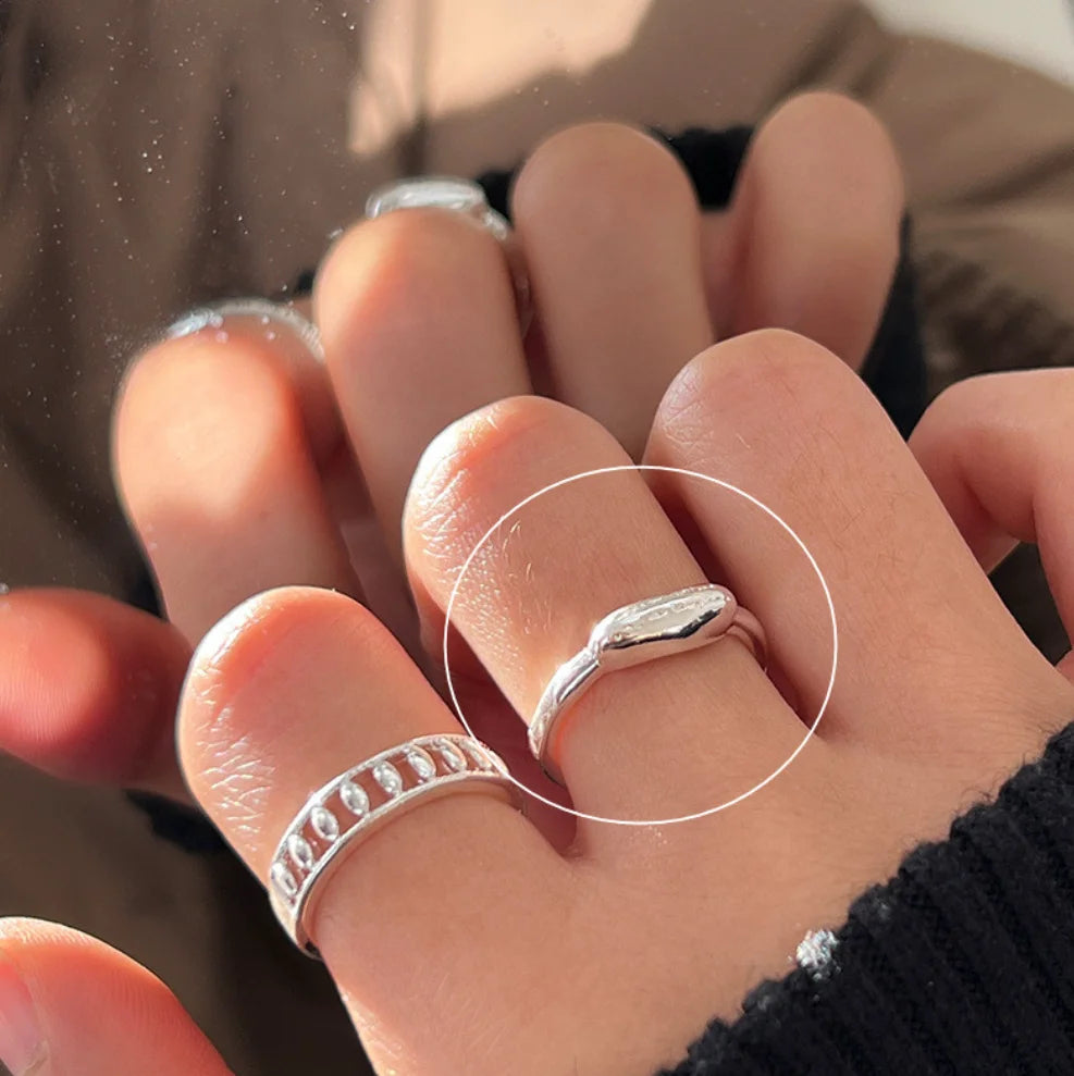 Lunivop New Trendy Korea Silver Simple Vintage Flower Heart Finger Rings for Women Girls Stacking Rings Party Jewelry Gift