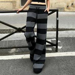 Lunivop  Autumn Winter Casual Street All Match Stretch Waist Lace Up Long Pants Y2k Constrast Color Striped Trousers Harajuku Soft Pant