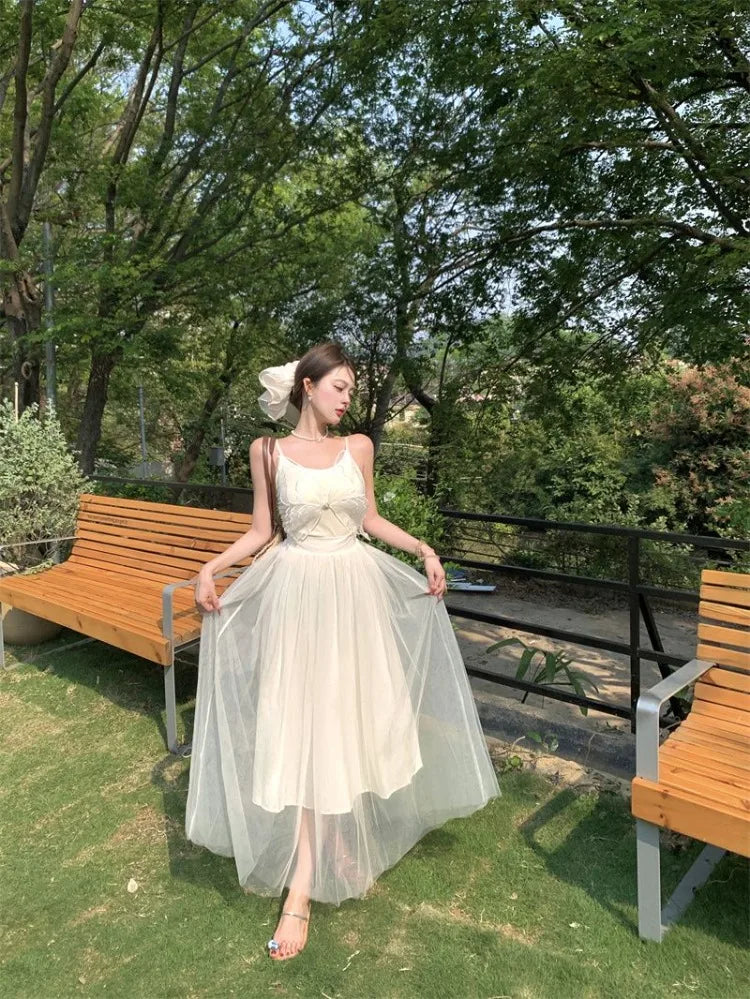 Lunivop  Woman Dress Sleeveless Butterfly Mesh Patchwork Slim Backless Holiday Princess Sweet Elegant Dresses Female Chic