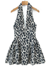 Lunivop  Sexy backless leopard print summer dress women elegant short evening party dresses woman pink folds birthday dress vestidos