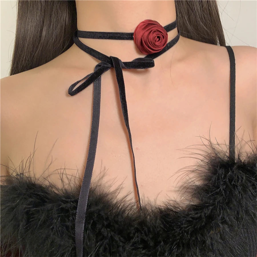 Lunivop New Fashion Vintage Black Flower Necklace for Women Niche Design Charms Choker Sweet Cool Party Jewelry Cosplay Gifts