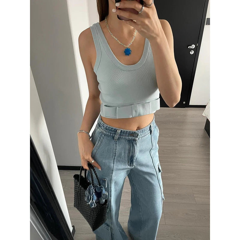 Lunivop Street Vintage Jeans New Y2K Harajuku Wash Blue Multiple pockets Baggy Jeans Denim Pants  Womens High Waist Wide Trousers