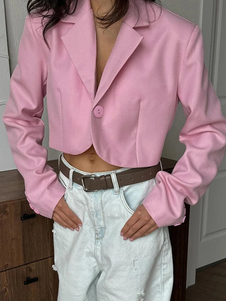 Lunivop Autumn New Notched Collar Women Blazer Pink Long Sleeve Single Button Blazer Female Loose Elegant Official Clothing 