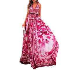 Lunivop  Summer New Women's Fashion Sexy Printed Neck Medium and Long Dress