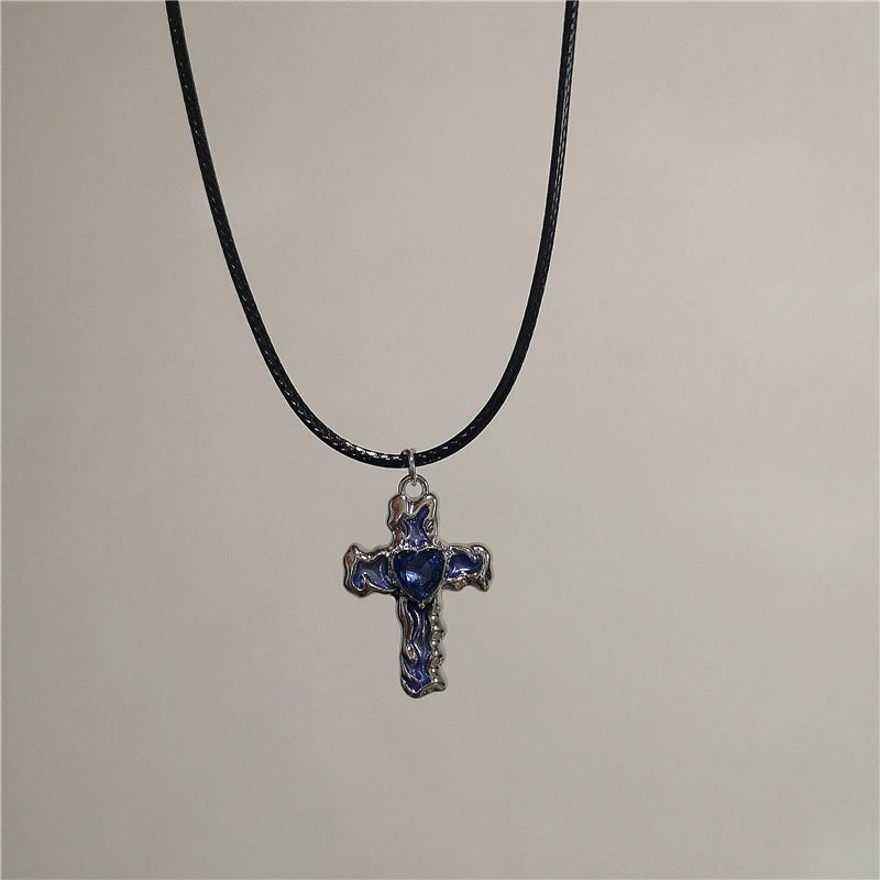 Lunivop New Simple Cross Pendent Necklace Black Leather Rope Fashion Antique Silver Color Alloy Punk Jewelry For Women Men Gift