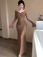 Lunivop  Spring Summer Red Mesh Diamonds Polka Dot Dress Women Long Sleeve Elegant Luxury Dress Gown Korean Vintage Bodycon Vestidos