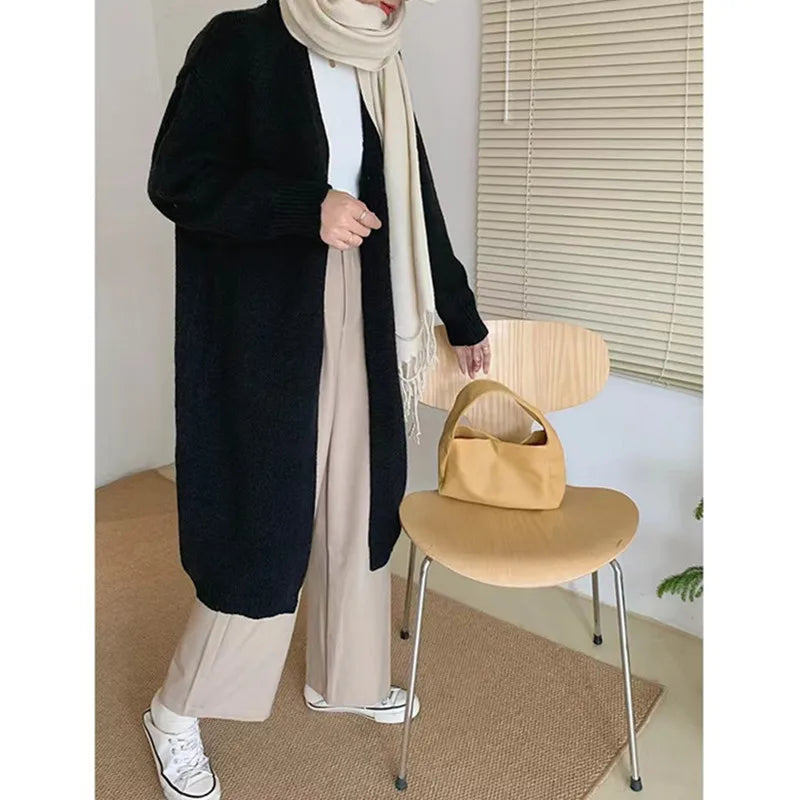 Lunivop Long Cardigan Women Cozy Longline Open Front Plain Sweater Knitted Coat Ladies Autumn Winter Basic Casual Outfit