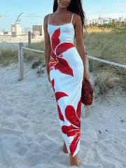 Lunivop  Summer Printed Maxi Dress For Women Backless Fashion Slim High Waist Spaghetti Dress Holiday Patchwork Female Long Dress