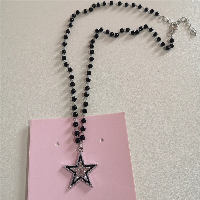 Lunivop Kpop Y2k Goth Harajuku Black 8 Ball Star Cross Pendant Bead Neck Necklace EMO 2000s Aesthetic Grunge Vintage Jewelry Accessories