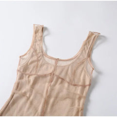 Lunivop  Sheer Mesh Lace Double Layer Cami Tank Top Two Piece Set  U Neck Sleeveless Summer Chic Party Y2K Hot Girl Daily Outfit