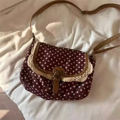 Lunivop  Cute Dot Lace Underarm Bag Women New Vintage Canvas Handbag Harajuku Aesthetic Japanese Style Sweet Brown Shoulder Bags Ladies