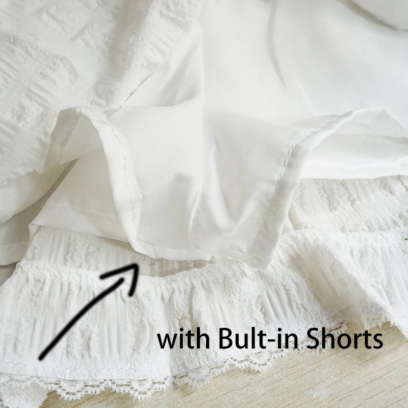 Lunivop Balletcore Ruffled Mini Skirt with Lace Trim Low Rise Tiered White Skirt Summer Women TeenGirl Y2K Goth Outfit