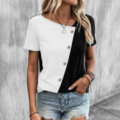 Lunivop  Summer Crew Neck Short-sleeved Cardigan Top New Women's Single-breasted T-shirt