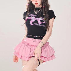 Lunivop Harajuku Gothic Mini Skirts Women Y2k Black Vintage Punk Ruffle Cake Skirt Pink Sweet Japanese Style Street Short Skirt
