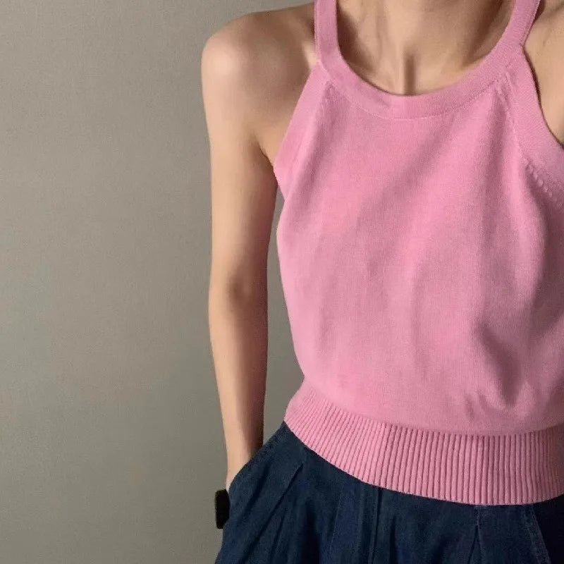 Lunivop  ay Knitted ter Ne Slim Fit Women's Top Summer Design Sense oulder Baring Vest Casual Commute Sle Single Piece