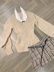 Lunivop  Autumn Winter Fashion Knitted V Neck Long Sleeve Vintage Pullovers Y2k Aesthetic Slim Waist Casual Clothing Harajuku Sweaters