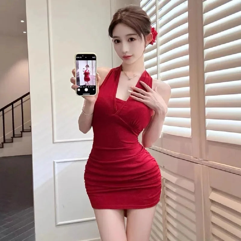 Lunivop  Woman Dress Sleeveless Sexy Halter Slim Backless Bow Backless Solid Elegant Summer Fashion Party Mini Dresses Chic