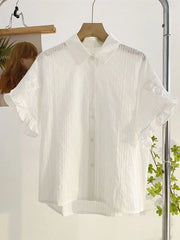 Lunivop  Fashion Casual White Shirt Women Sweet Flare Sleeve Cute Blouse Loose Preppy Style Female Summer Chic Simple All Match Tops