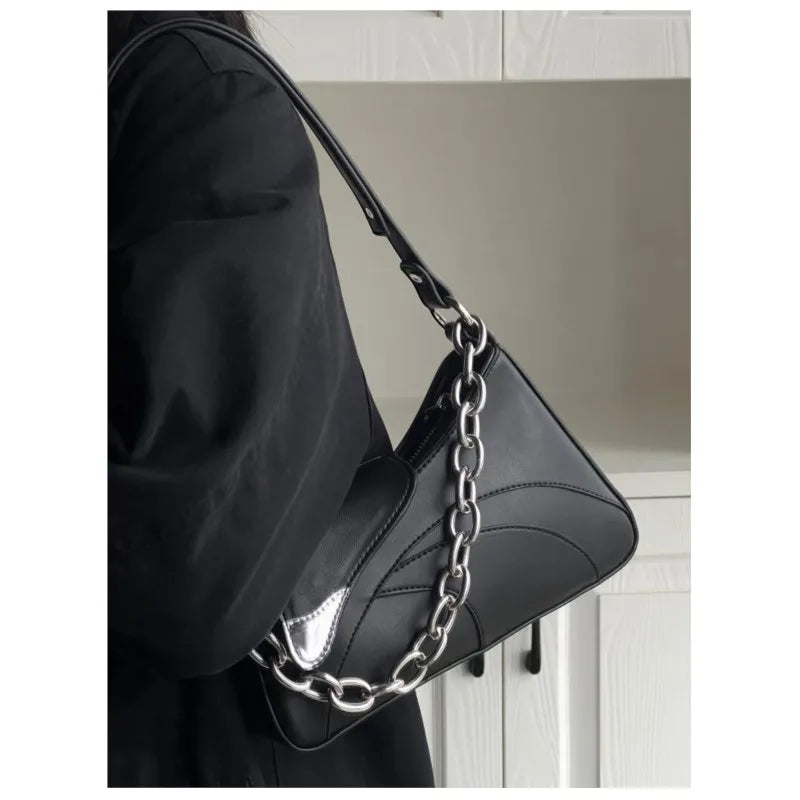Lunivop High Street Black Shoulder Bags Purse Women Hot Girls Irregular Chain Y2k Handbag Female Fashionable Crossbody Bag Сумка