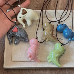 Lunivop Sweet Cute Elephant Dinosaur Pendant Necklace for Women Men Fashion Long Rope Chain Necklace Vintage Y2K Jewelry Accessories