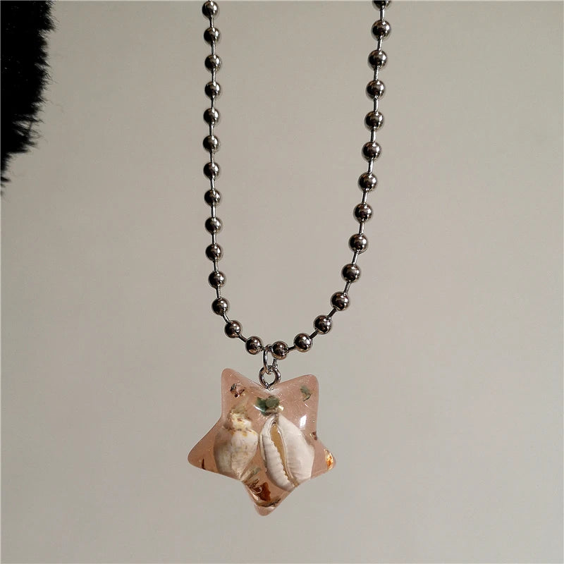 Lunivop New Kpop Y2K Gothic Cute Dream Jelly Shell Resin Star Pendant Metal Beaded Necklace Egirl Unusual 2000s EMO Jewelry Accessories