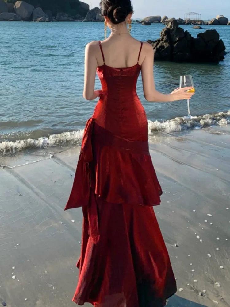 Lunivop Elegant Ruffles Party Dress for Women Sexy Spaghetti Strap Sleeveless Princess Evening Dresses Summer Holiday Beach Vestidos New