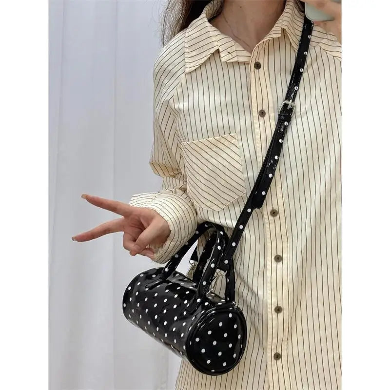 Lunivop Harajuku Wave Point White Y2k Hand Bag Women Retro Versatile Handle Messenger Bag Ladies Retro Cylinder Crossbody Bags