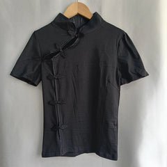 Lunivop  New Chinese Style Casual All-match T-shirt Elegant Slim Frog Button Stand Collar Ropa Mujer Casual Personalized Tshirts