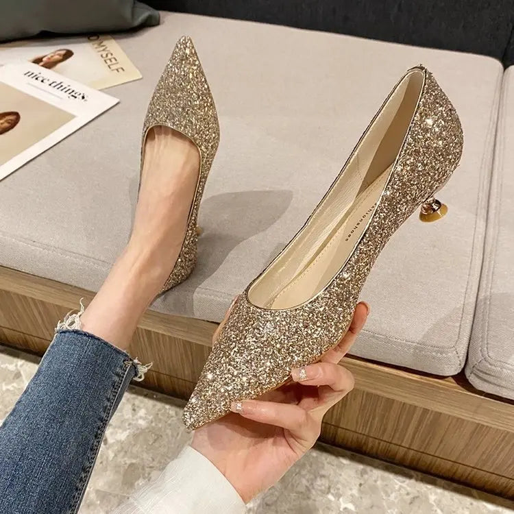 Lunivop Pointed Toe Champagne Ladies High Heels New Shiny Crystal Wedding Bridal Shoes Simple Elegant Women's Dress Shoes
