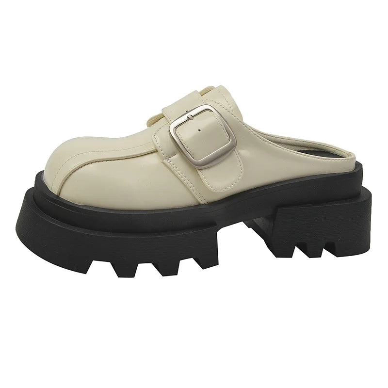 Lunivop Autumn Platform Women Toe-cap Half Slippers Solid Non-slip Shoes for Women Slippers Fashion Buckle Slip-on Women Slippers
