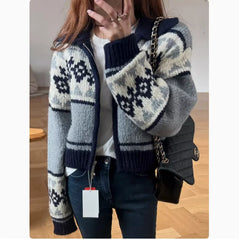 Lunivop Zip Up Cardigan for Women Fair Isle Print Zipper Front Knitted Sweater Jacket Teen-girl Autumn Winter Vintage Chic Outfit