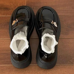 Lunivop  Woman Footwear with Medium Heels Kawaii Metal Decoration Normal Leather Casual Beige Shoes for Women Round Toe Cute Loafers A E