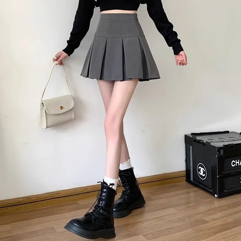 Lunivop Elegant High-waisted Pleated Skirt Autumn New Style Korean Women's Clothing Versatile Zipper-up Cropped A- skirt