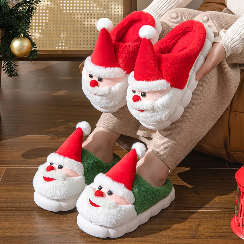 Lunivop Winter Christmas Slippers Santa Claus Fluffy Slippers Soft Warm Plush Cushion Slides Men Women Home Cotton Slippers