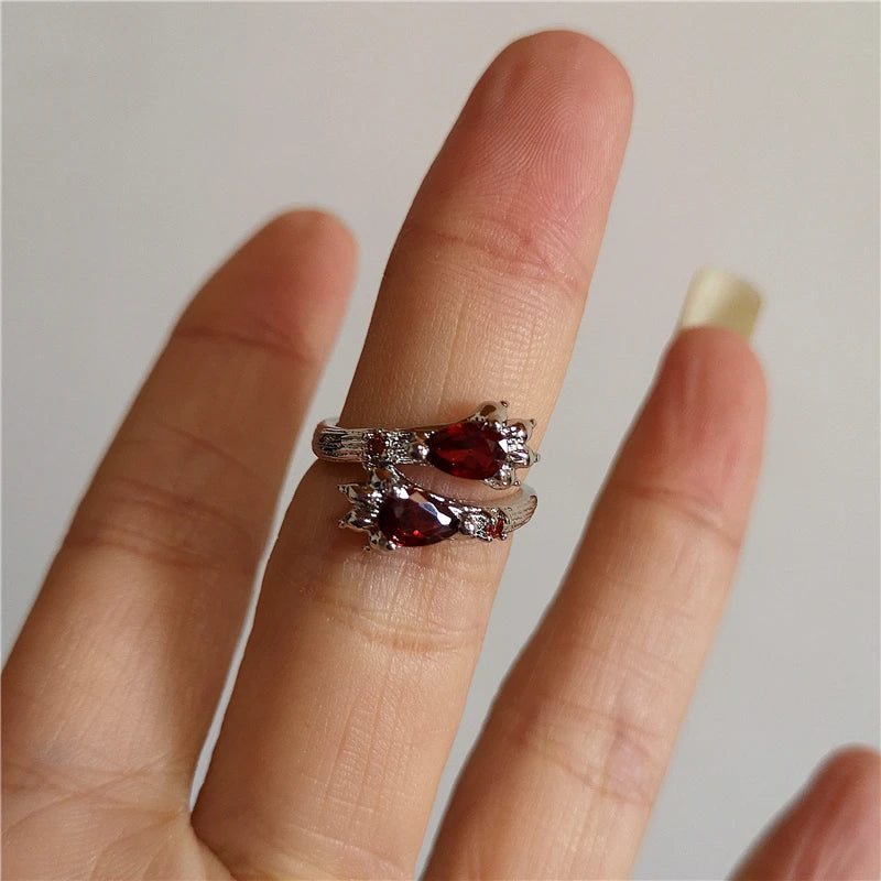 Lunivop Liquid Irregular Red Crystal Heart Pearl Star Rings Women Y2K Gothic Animal Ring Aesthetic Creative Grunge Jewelry Accessories