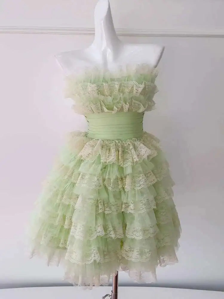 Lunivop Women's Mesh Bow Spliced Short Dresses Sleeveless High Waist Strapless Elegant Dress Female Autumn 2025 New