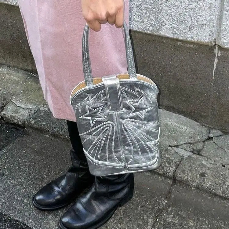 Lunivop  Harajuku Style Hot Girl Silver Handbag Women Star Embroidery Shoulder Bag Ladies Design Fashion Underarm Bag Y2k Aesthetic Chic