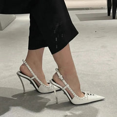 Lunivop  Large Size Metal Embellished Butterfly Knot Hollow out Rivet Toe Strappy Sandals European Style Sharp Pointed Toe Platform Sl...