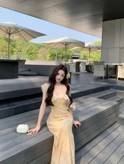 Lunivop  Woman Dress Lace Patchwork Ruffles Off Shoulder Summer Fashion French Style Chic Elegant Party Dresses Female Casual
