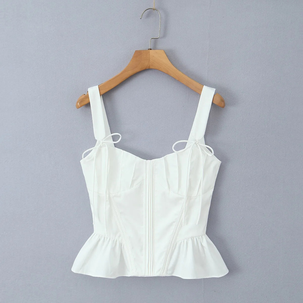 Lunivop White Casual Ruffle Hem Lace Up Strap Sling Vest Sexy Off Shoulder V-neck Backless Tops Ladies Fashion Sumemr Top